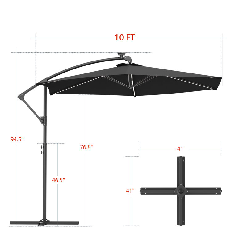 Parasol de terrasse solaire à DEL de 3 m (10 pi) avec réglage facile, toile teintée dans la masse, idéal pour le jardin et la piscine.