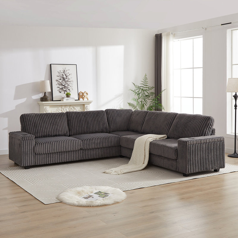 Canapé cylindrique en L 110 po Cylan, Gris foncé