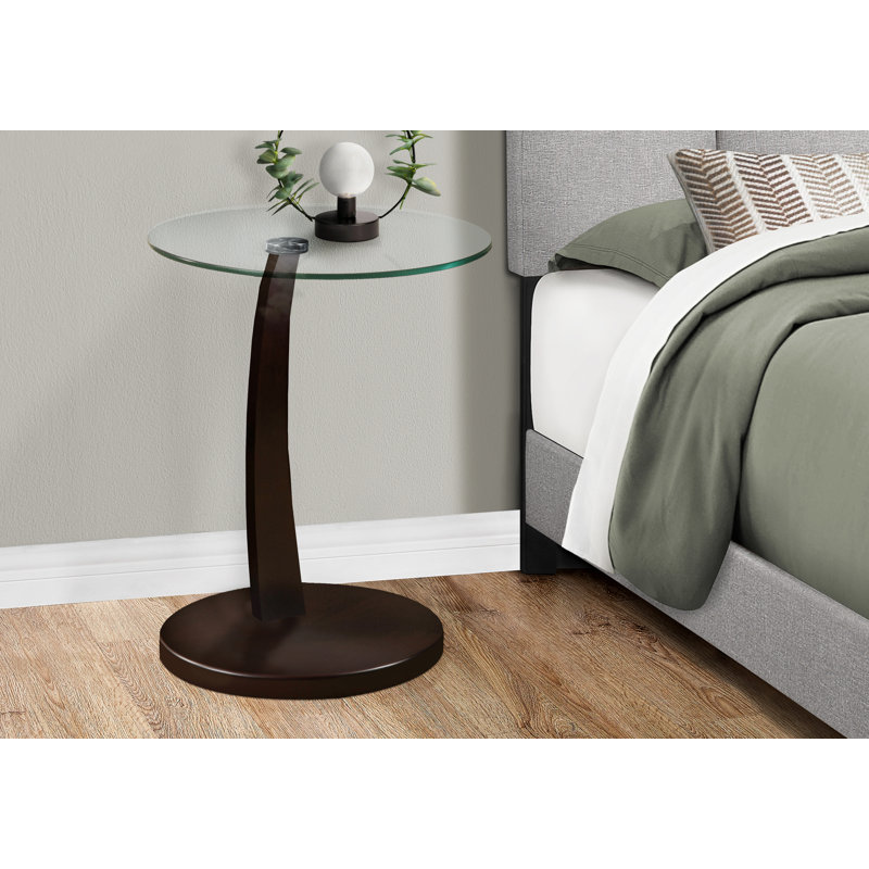 Accent Table, C-shaped, End, Side, Snack, Living Room, Bedroom, Laminate, Brown, Clear