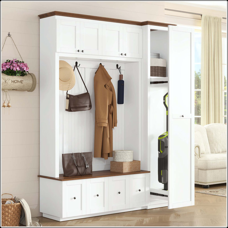 78.7" Entryway Hall Tree with Storage Bench, 5-in-1 Design, White