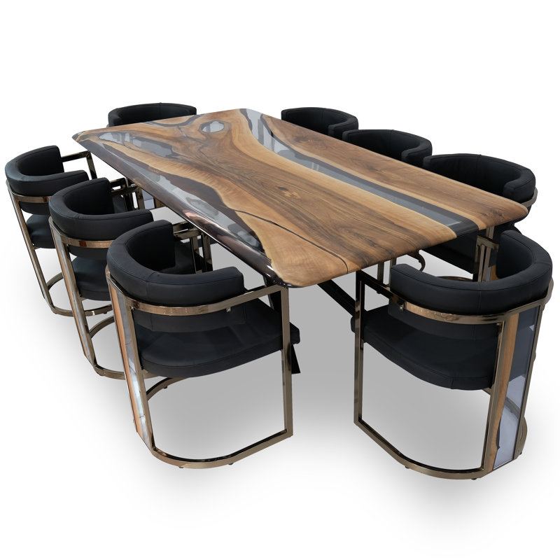 Parthenope Walnut Wood Dining Table, 48" W x 108.3" L 