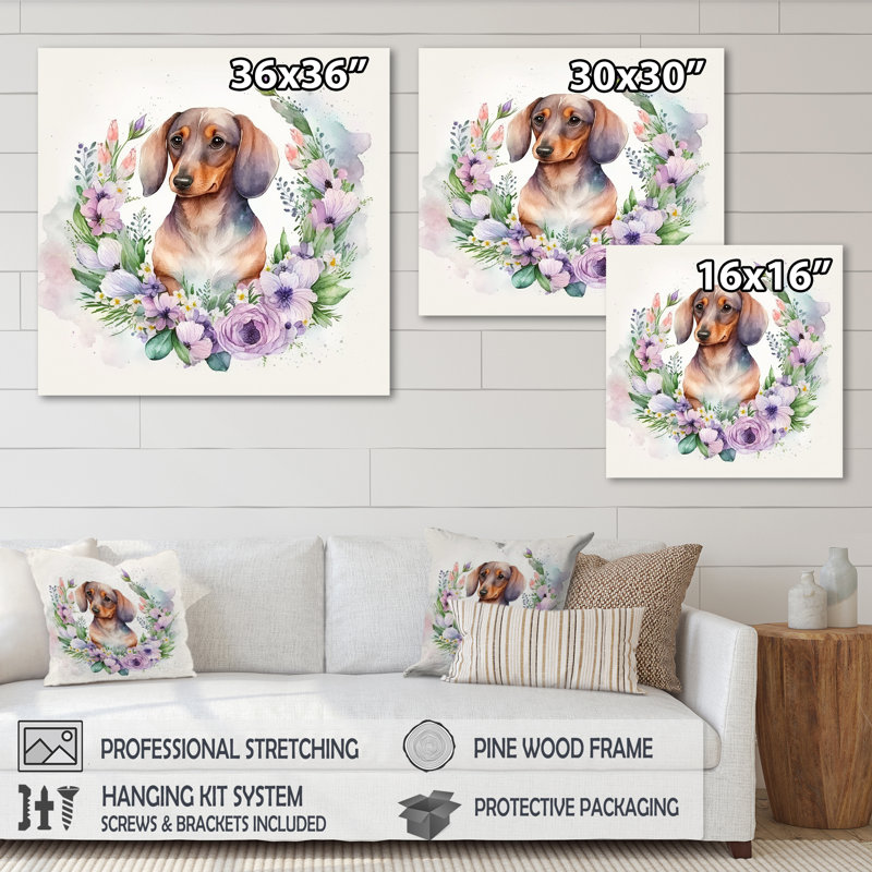 Impression sur toile de teckel monochrome - chien teckel, L 24 po x H 24 po, Toile tendue