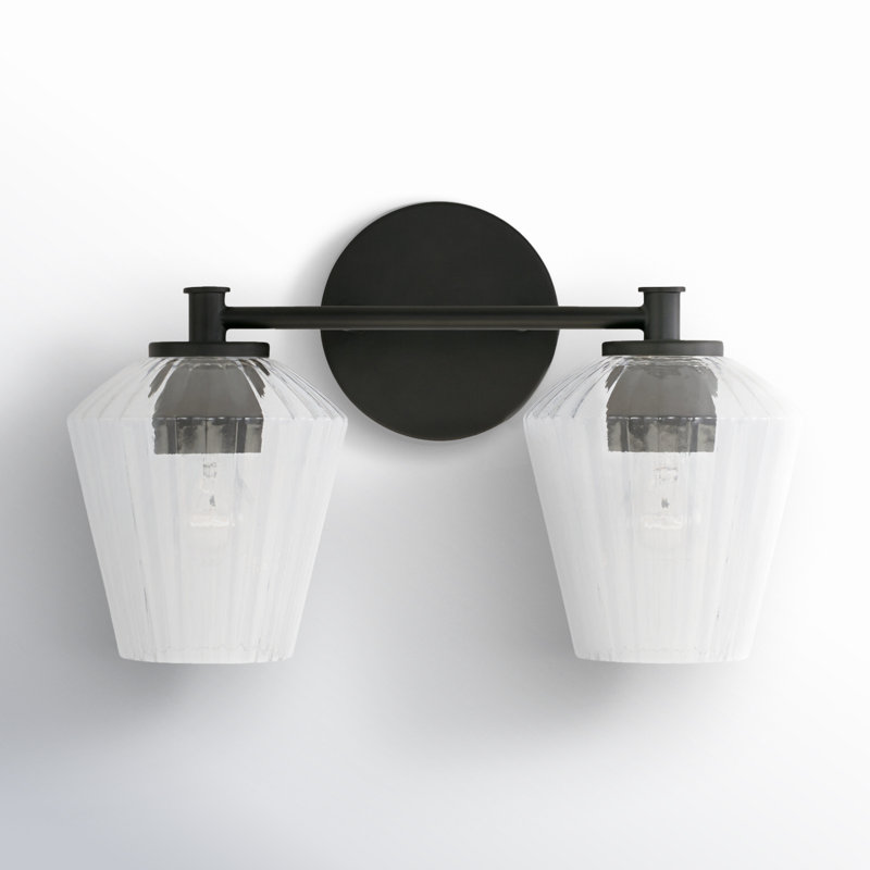 Depner 2 Light Ribbed Dimmable Vanity Light, Matte Black