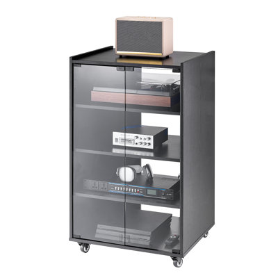 5-Tier AV Media Stand with Wheels, Wooden Audio-Video Media Stand for DVD Players/Cable Boxes/Games Consoles