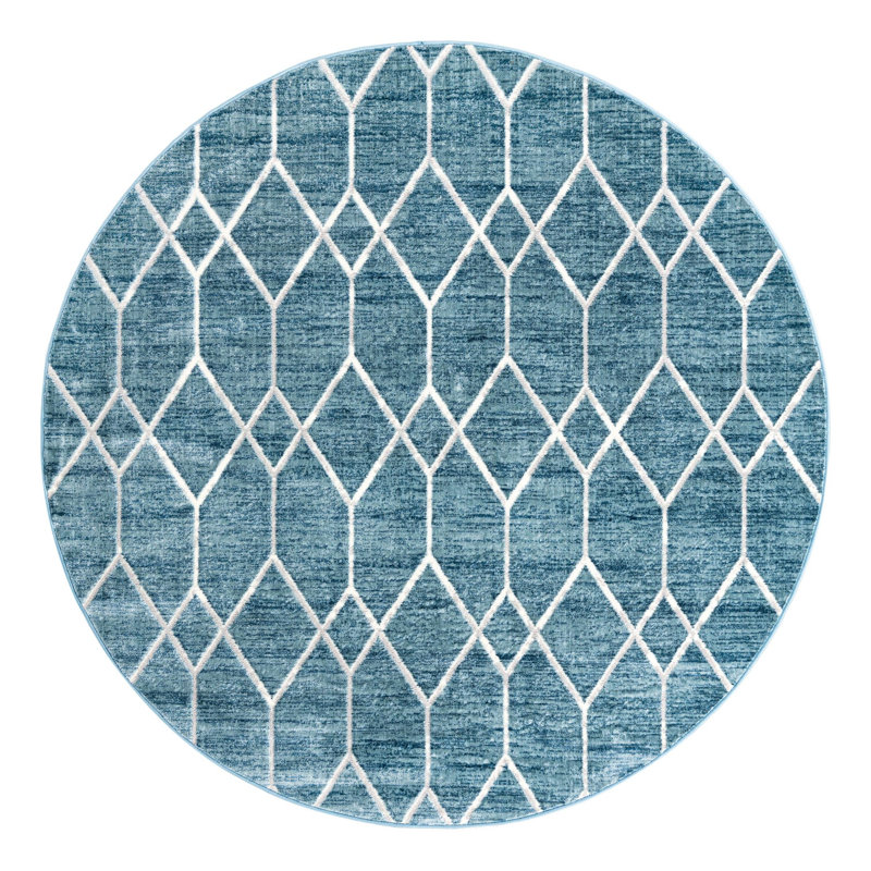 Tapis bleu / ivoire Jolette, Rond 7 pi