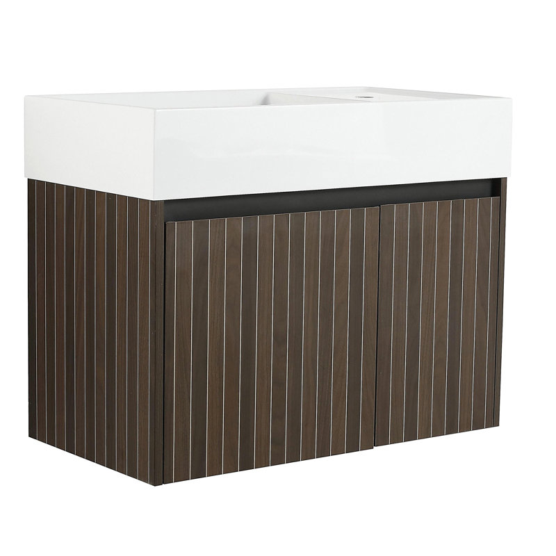 Armoire de salle de bain de 30 pouces avec lavabo, porte et design flottant, convient aux petites salles de bain, Brun