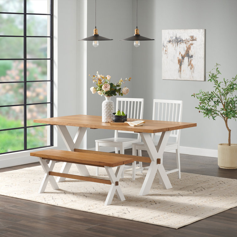 Chelsea 72" Wide Farmhouse Style Table With Crossed Legs Rectangular Dining Table with Bench