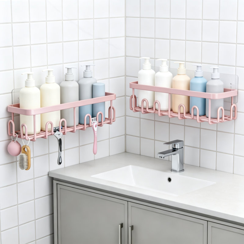 Adhesive Stainless Steel Shower Caddy, Rose