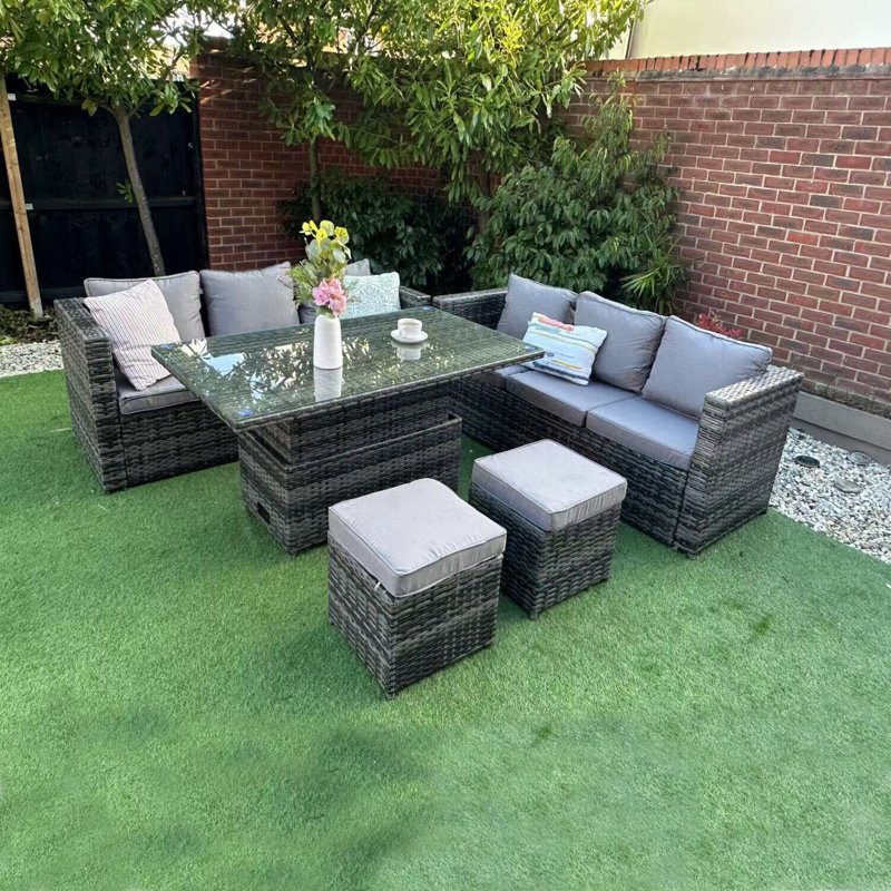 Rattan Wicker 8 - Person Garden Lounge Set with Cushions