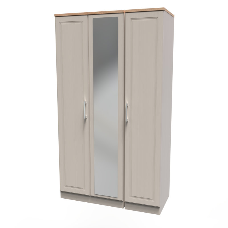 Aalysia Tall Triple Mirror Wardrobe , 196" H x 111" W x 53" D, Kashmir Ash/Modern Oak