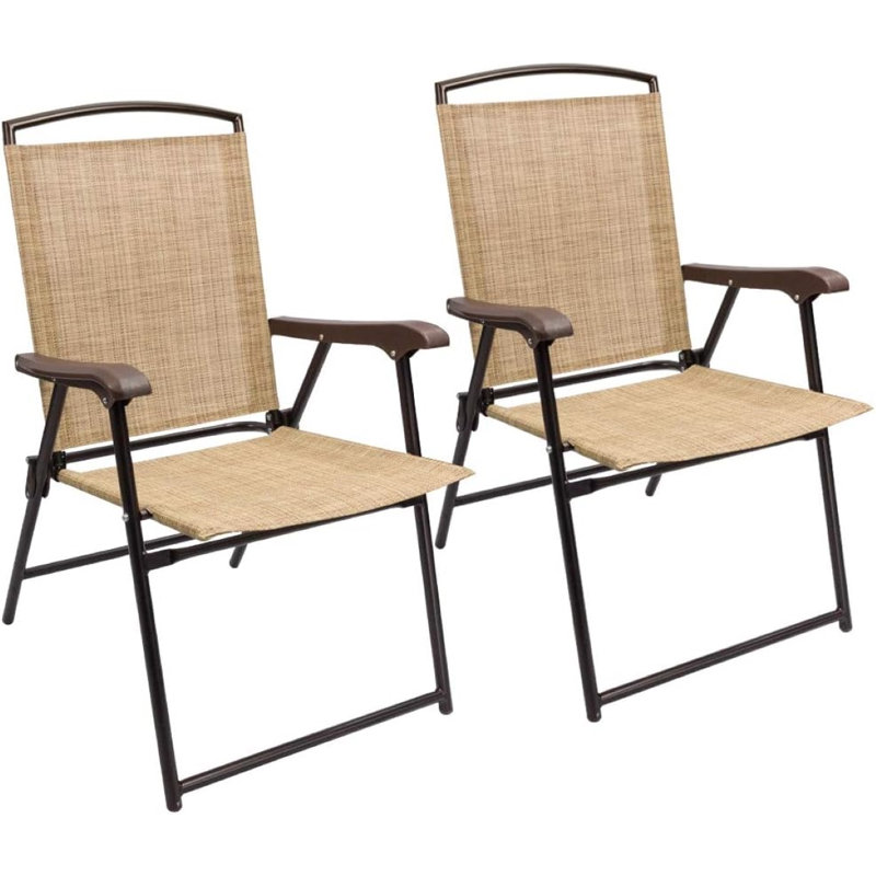 Ensemble de 2 chaises pliantes à roulettes pour le camping, la piscine, le jardin, la piscine et la plage (beige)