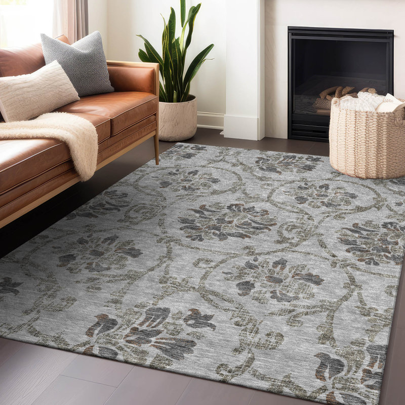 Premium Machine Washable Prisco Gray Rug, Rectangle 10' x 14'