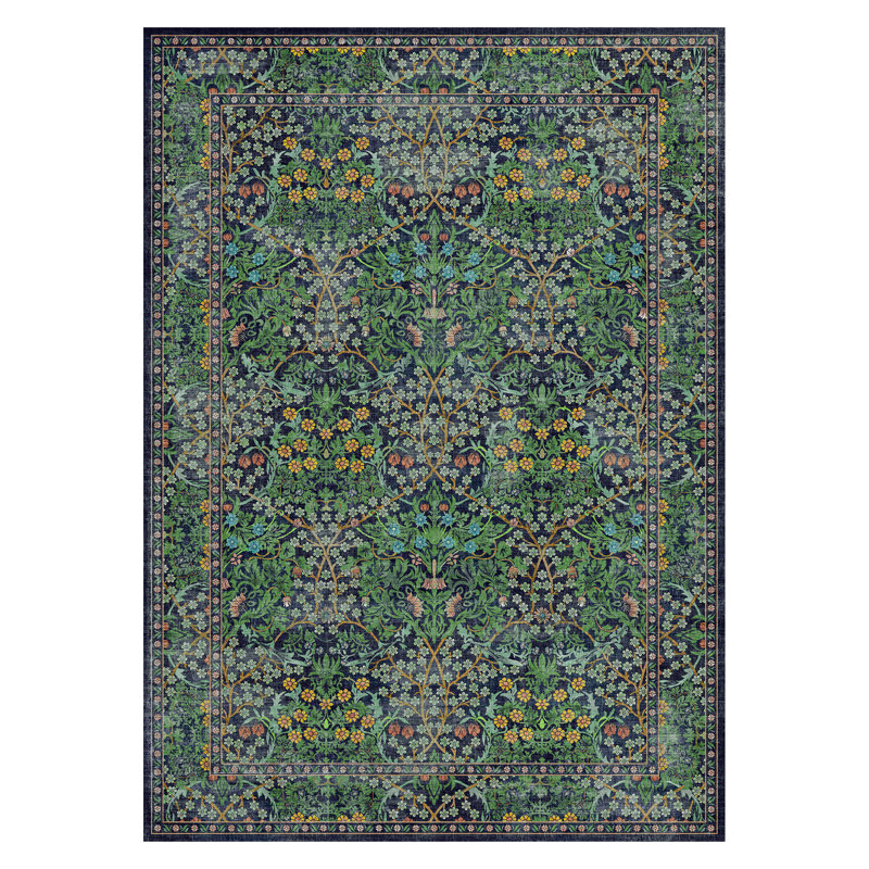 Tapis rétro vert forêt délavé 8 pi x 10 pi, Rectangulaire 8 pi x 10 pi