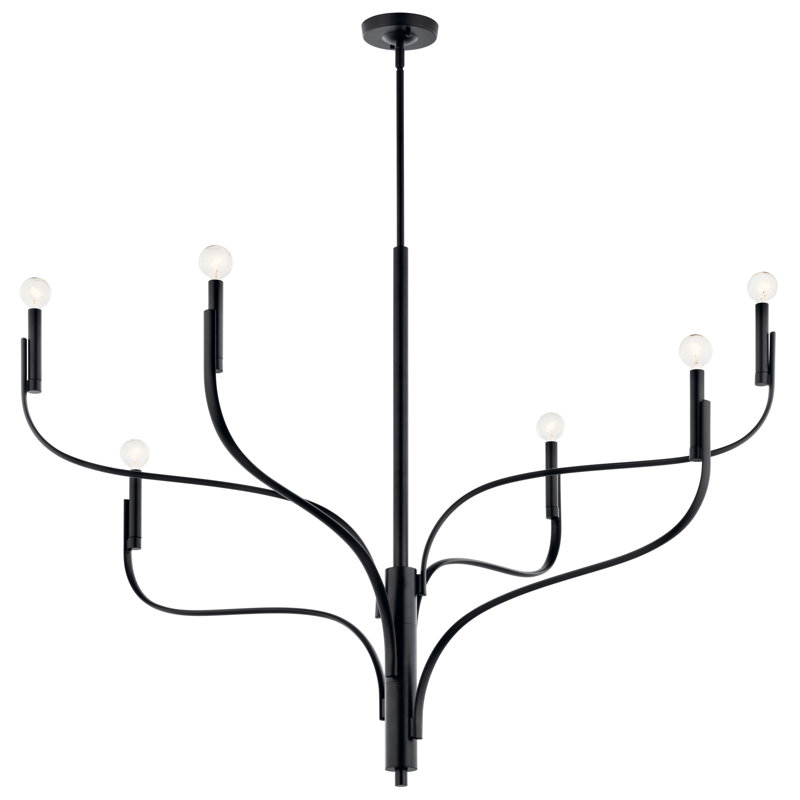 Lustre classique / traditionnel en acier à intensité variable , Noir satiné, 6, H 35,25 po x l 47,25 po x P 47,25 po