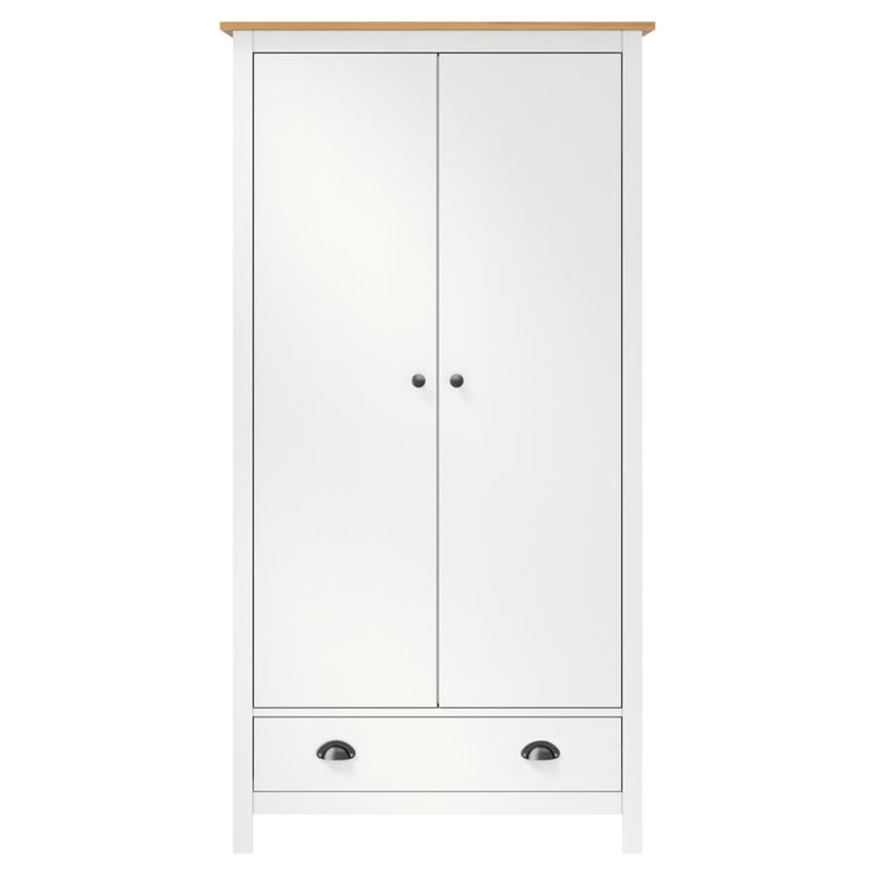 Funkhouser 2 Door Solid Wood Wardrobe, White/Honey Brown