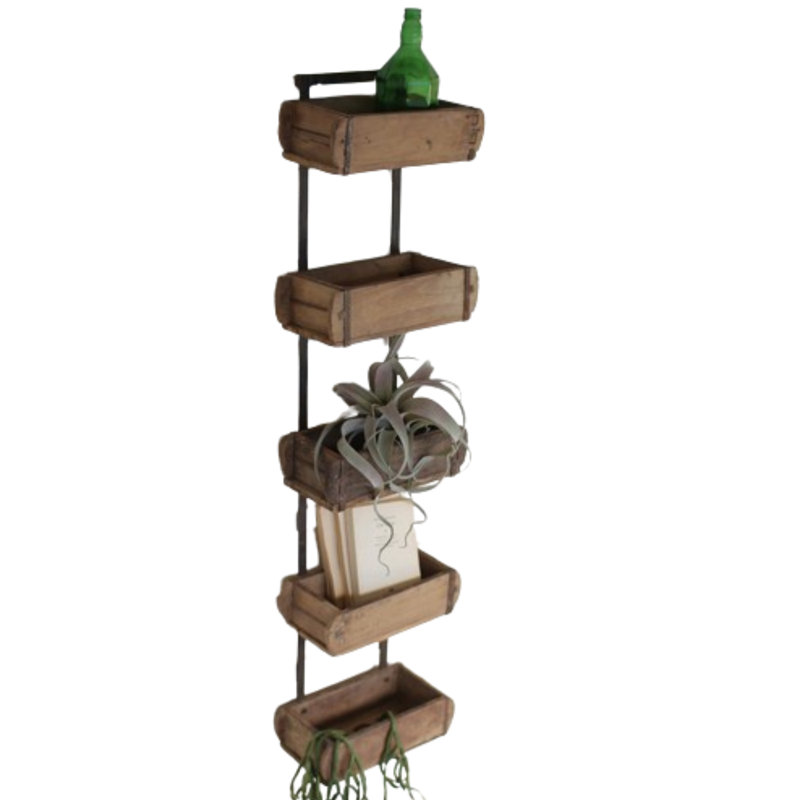  Wall Rack 49" H - Five Brick Mold Design in Recycled Wood & Metal, Distressed Finish