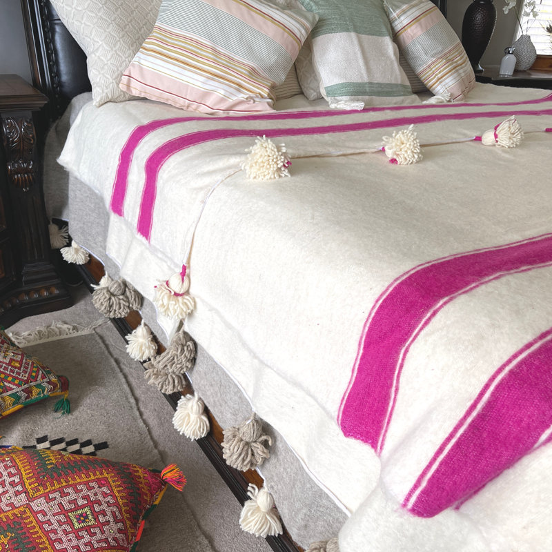 Hand Woven Throw Blanket, Pink