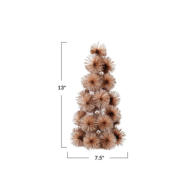 Tinsel Ball Tree, 12.88" H x 7.5" W x 7.5" D, Beige