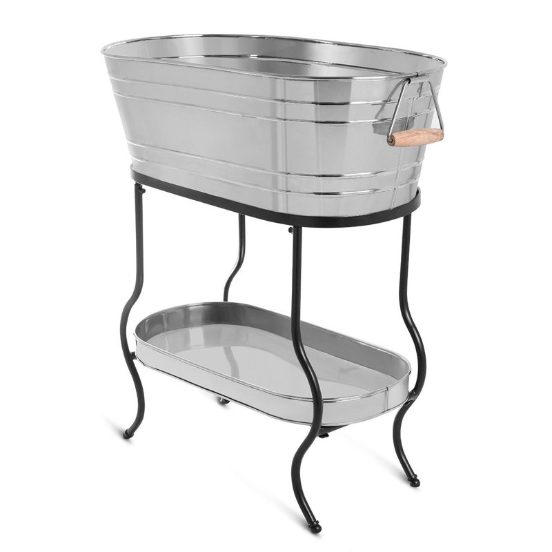 28.5” Stainless Steel Large Beverage Tub with Stand and Drip Pan Tray - Holds Over 25 Bottles/Cans