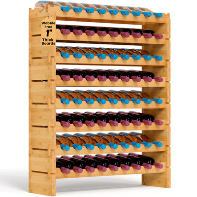 72 Bottle Wine Rack Stackable Bamboo Freestanding, 8-Tier Modular Shelf, Sturdy Wobble Free, Easy No-Tool Assembly For Kitchen, Cellar Or Bar Storage 33.5" X 10" X 41"