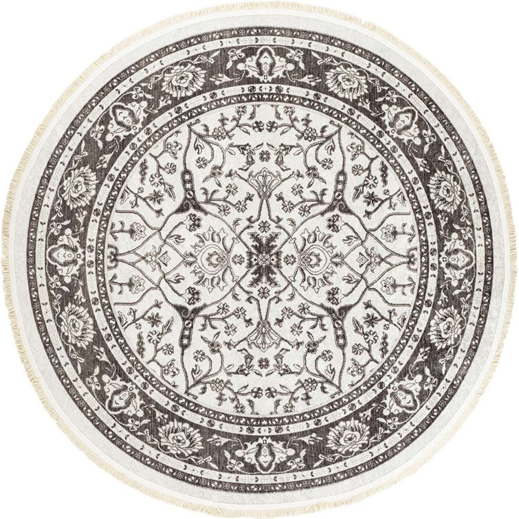 Ultra-Thin Oriental Gray Cream Non-Slip Washable Area Rugs for Living Room Bedroom