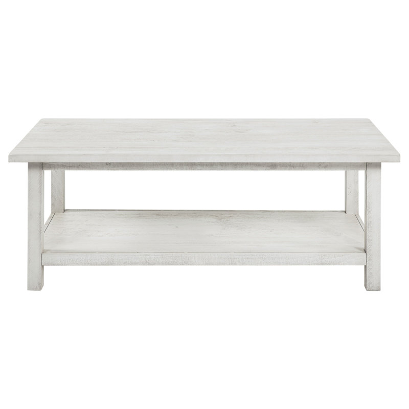Table basse en bois blanc patiné avec tablette Castleton
