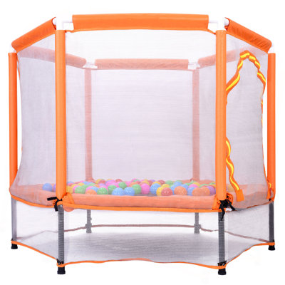 55'' Toddlers Trampoline with Safety Enclosure Net and Balls, Indoor Outdoor Mini Trampoline for Kids