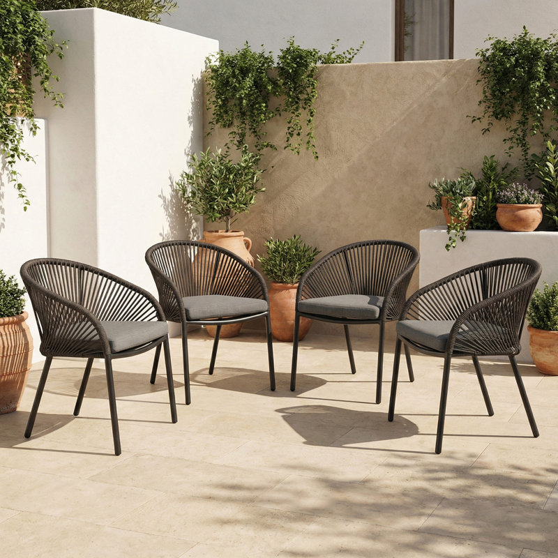 Ensemble de 4 chaises de patio empilables en aluminium et métal avec coussin de siège