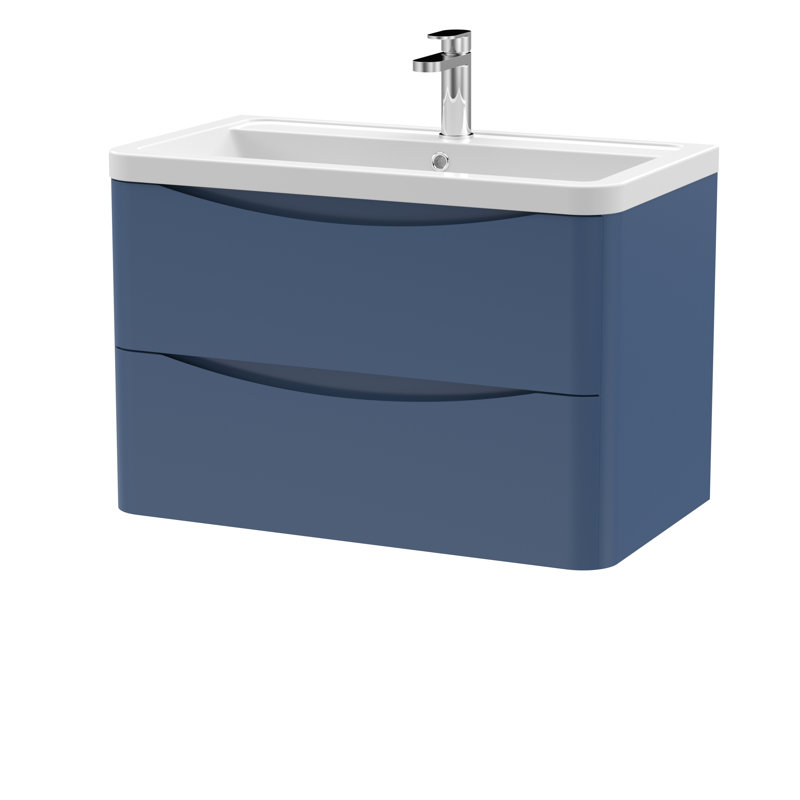 Lunar 800mm Single Bathroom Vanity with Integrated Vitreous China Basin, Satin Blue
