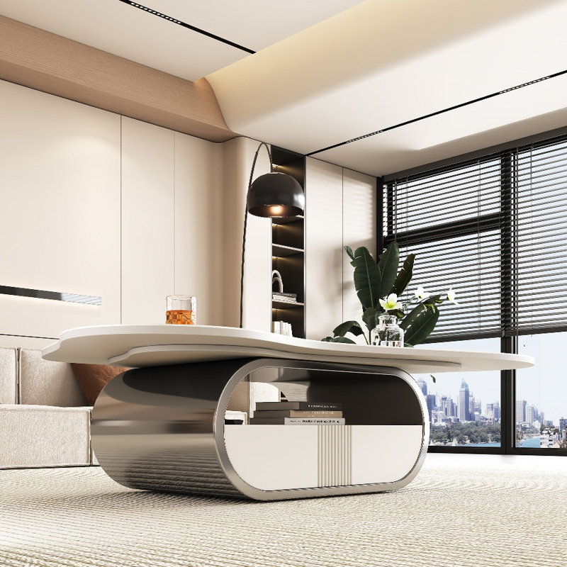 Table basse moderne en pierre frittée Modern, Gray/White