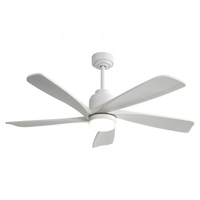 Ventilateur de plafond moderne de 52 pouces avec lumière à DEL à intensité variable et 5 pales en bois massif avec télécommande et moteur à courant continu réversible
