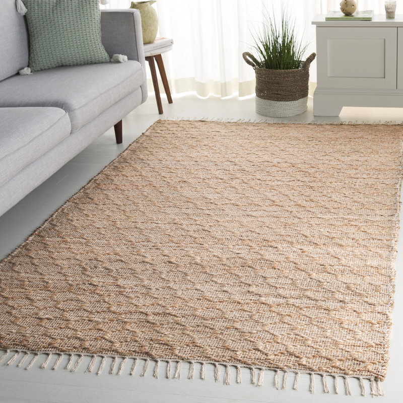 Tapis ivoire / naturel tissé à la main Jenson, Rectangle 5 pi x 8 pi