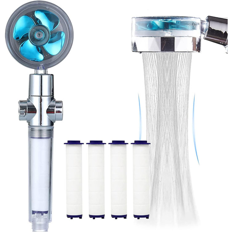 High Pressure Handheld Showerhead With Filters Vortex Shower Head Hydro Jet Shower Head Turbo Showerhead Propeller 360 Degrees Rotating Easy Install