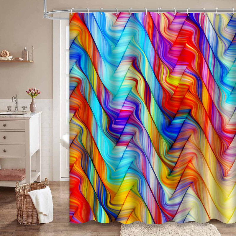 Rideau de douche abstrait arc-en-ciel abstrait avec 12 crochets, L 72 po x l 84 po