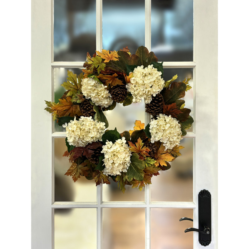Fall Wreath with Hydrangeas and Maple Leaves
