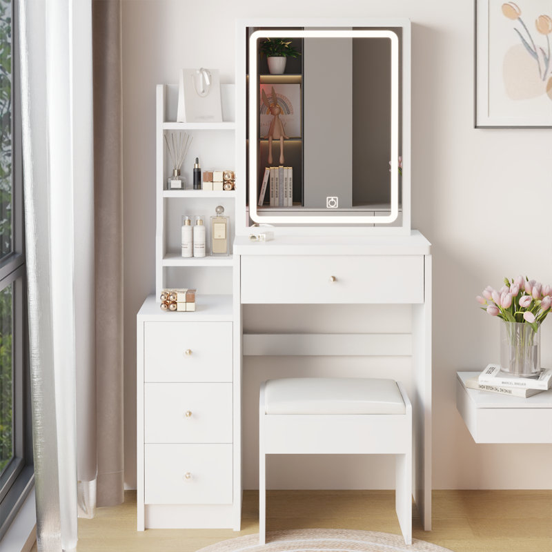 Versatile Compact Vanity Table with Advanced LED Mirror and Spacious Storage