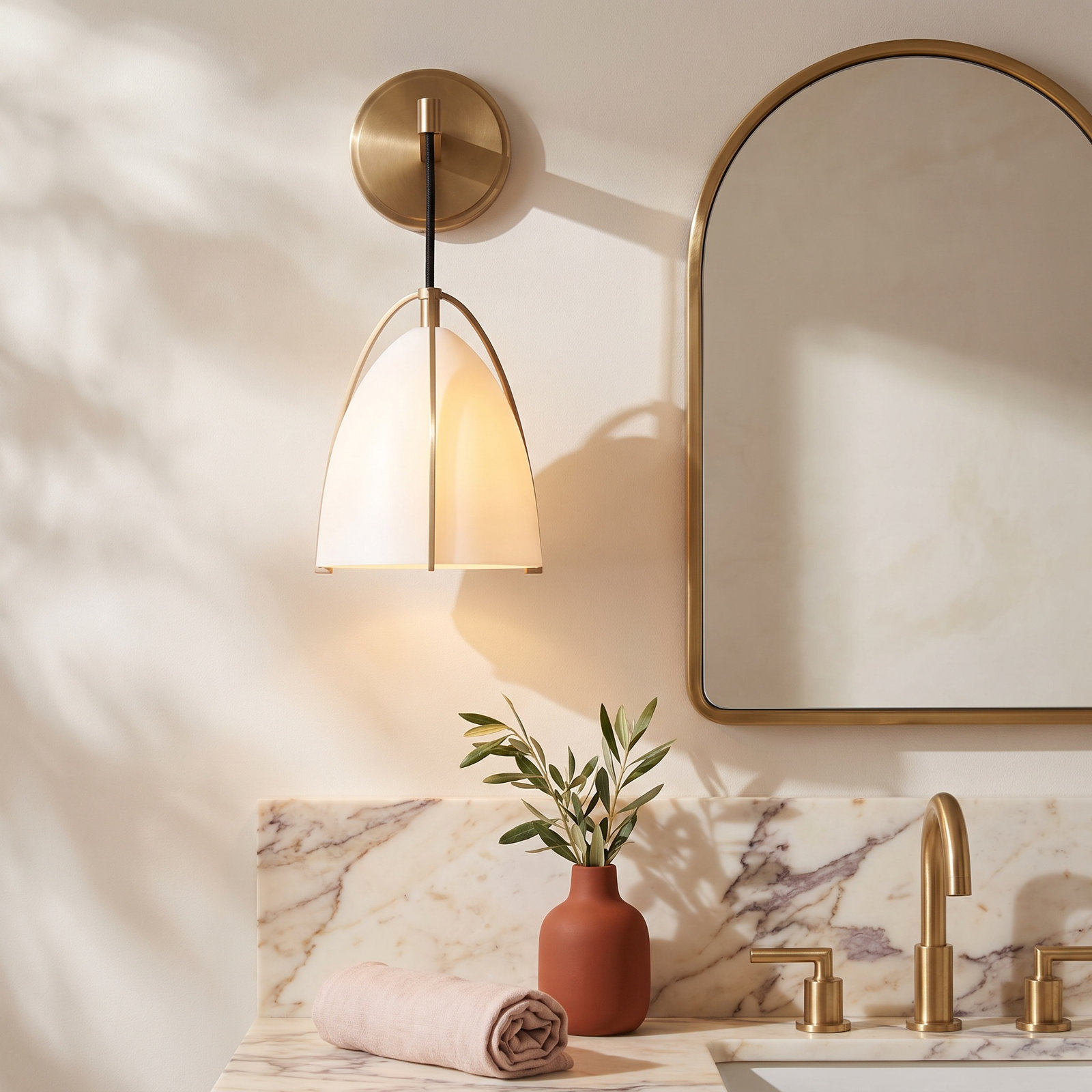 Nikki Single Dimmable Bath Sconce, Satin Brass, No, Steel Matte White