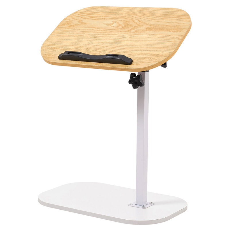 Height Adjustable C-Shape Overbed Table Office Table, Yellow/White