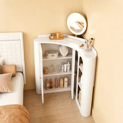 23.62"Corner-shaped solid wood dressing table with makeup mirror