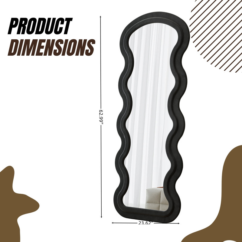 Miroir de plancher pleine longueur Wave, cadre noir, suspendu ou autoportant