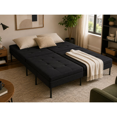 78.7" Convertible L-Shaped Sofa Bed with Reversible Chaise, 5-Position Reclining Back, Black