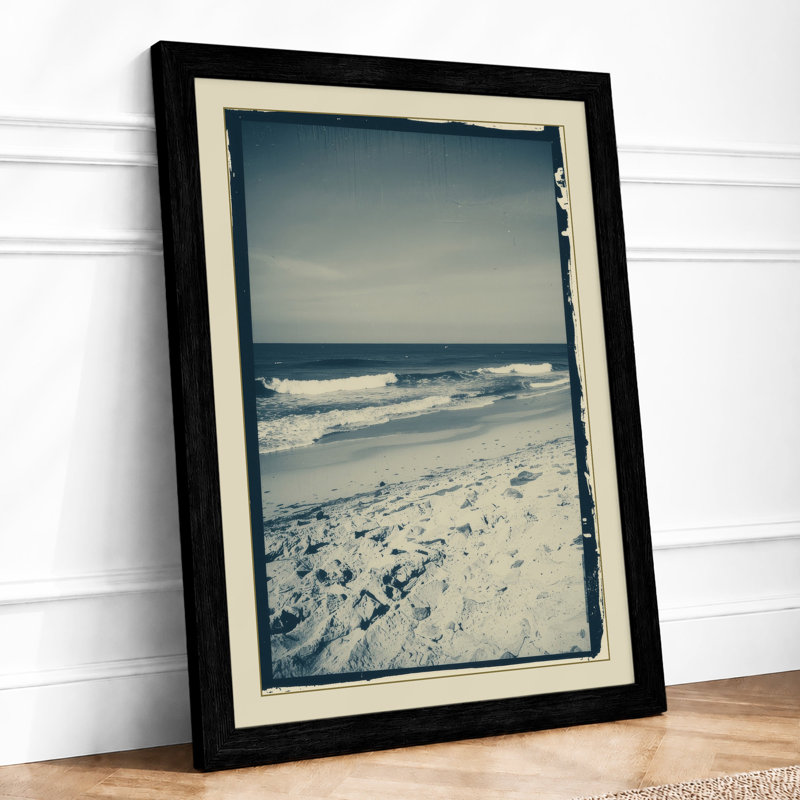 Footprints in Sand Coastal - Framed Print, Black, A4 - 29.7 x 21.0 cm
