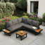 Beige Fabric + Dark Gray Fframe 4-5 Seater Garden Lounge Set 4-Piece Set Galvanized Iron Frame Outdoor Patio Furniture, Adjustable Seating, WPC Tabletop Table-36354483