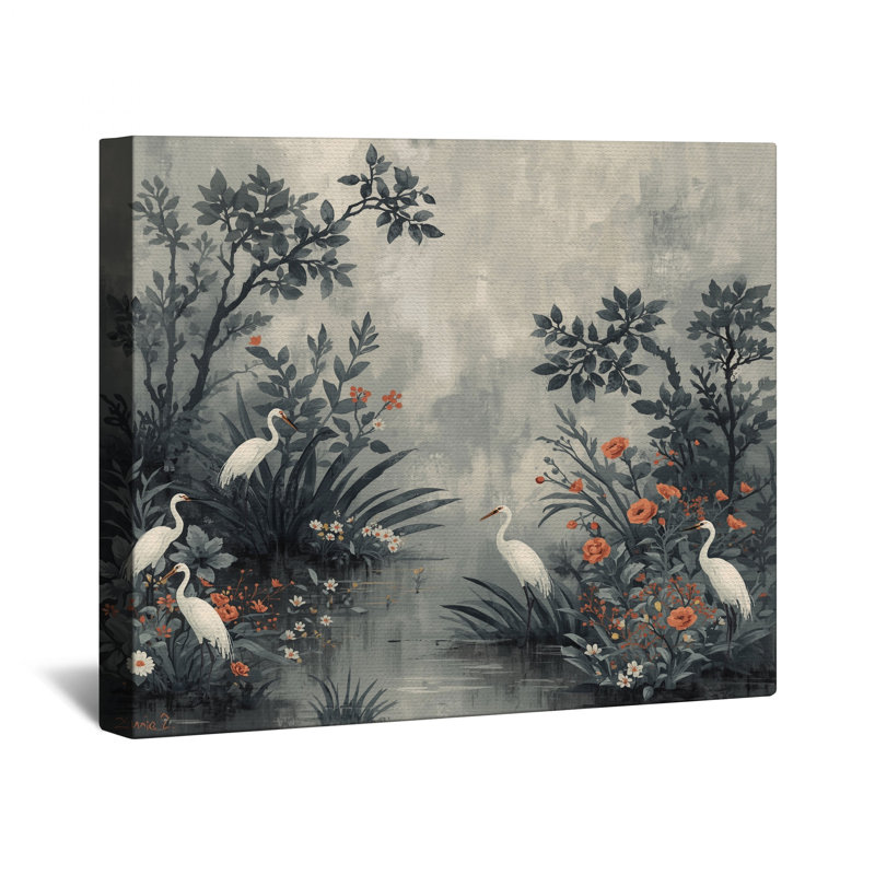 Toile tendue Egret In Floral Marsh, 12 x 12 pouces