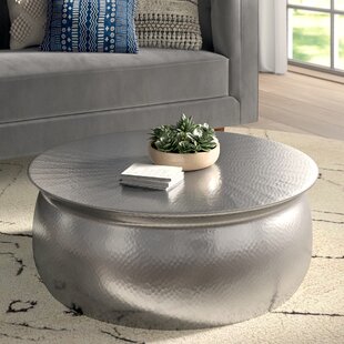 Cala Silver Hammered Metal Drum Storage Side Table - World Market