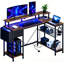 L-Shaped Metal Base Computer Desk with Power Outlet-737827036-737119944
