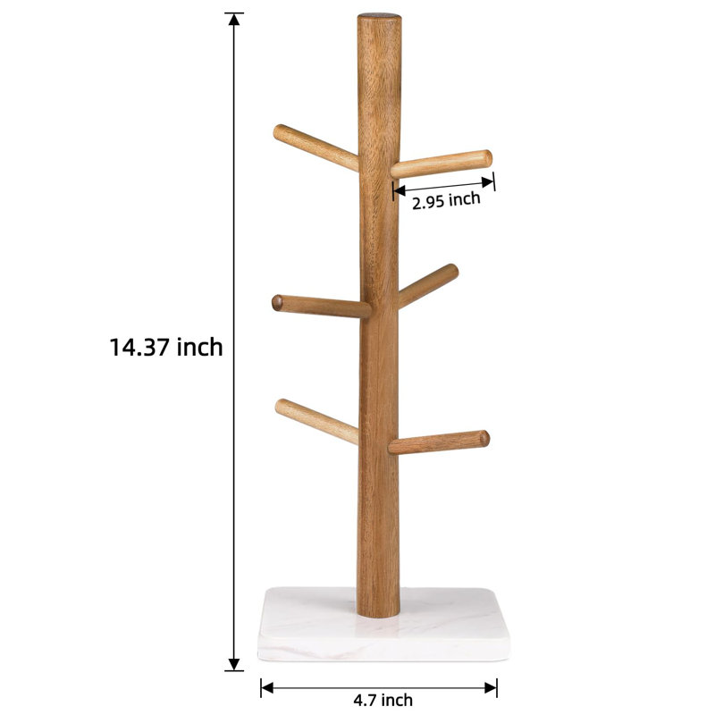 Porte-gobelet à 6 crochets avec base en bois d'acacia et en marbre, arbre de comptoir blanc pour cuisine