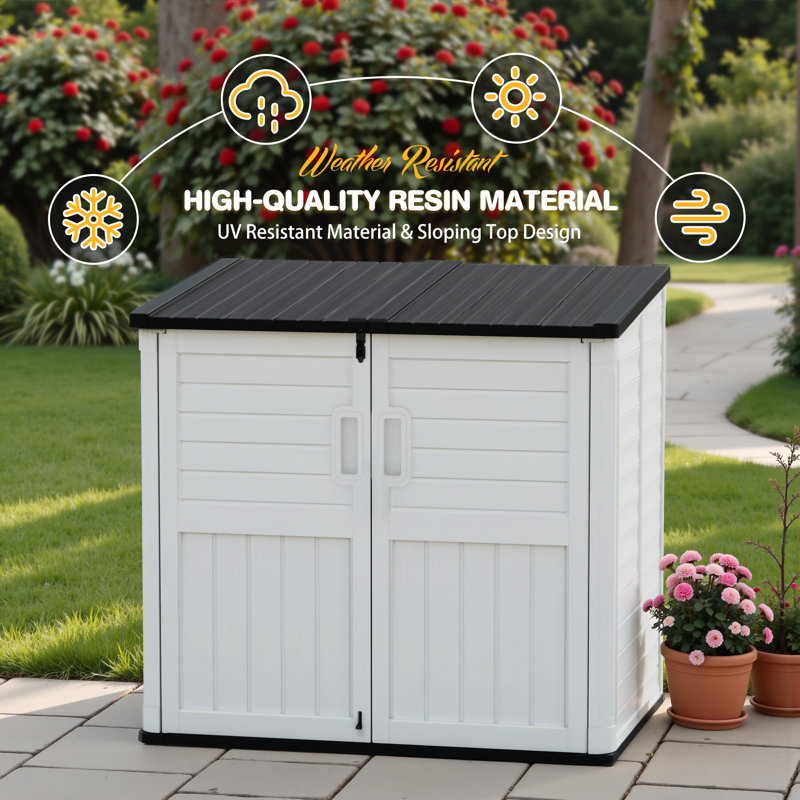 34 Cu.ft Horizontal Outdoor Waterproof Resin Lockable Storage Shed, White