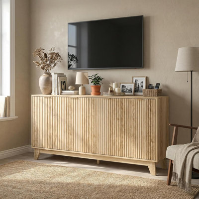 55 Inch Fluted Sideboard Cabinet Modern Buffet Storage with Adjustable Shelves and Doors for Kitchen Living Room Entryway