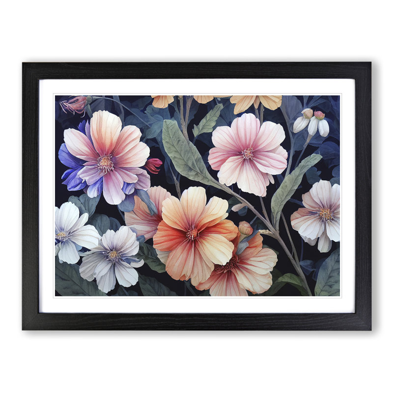 Extraordinary Flowers - Single Picture Frame Painting, Black, 46cm H x 64cm W x 2cm D
